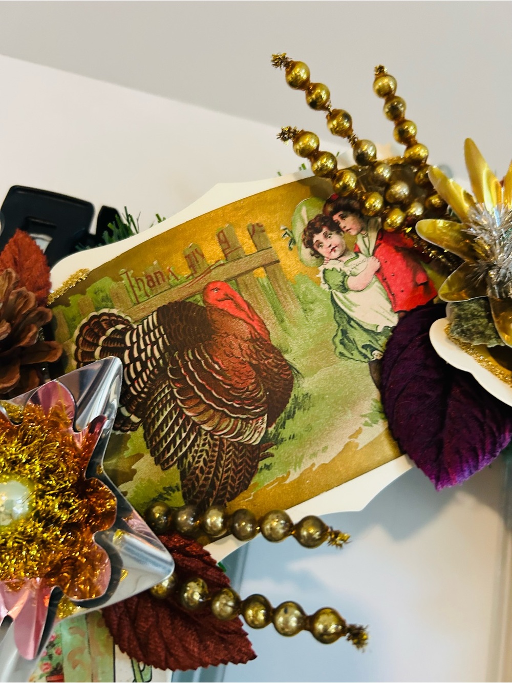 Vintage Repurposed Fall Festive Holiday Wreath - Picture 5 of 16